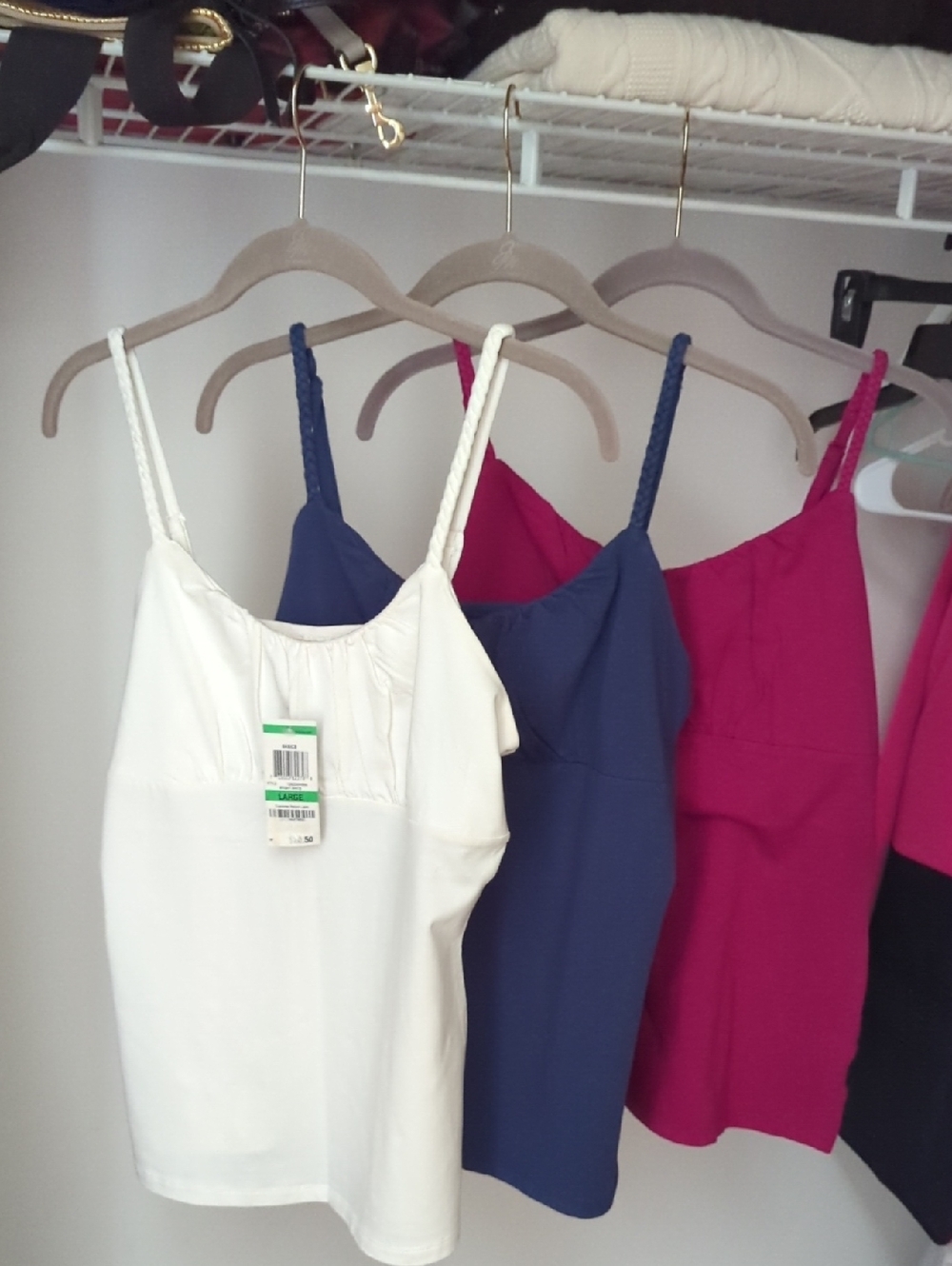 INC International Concepts White, Navy & Fuchsia Braided-Strap Cami Trio 1 NWT